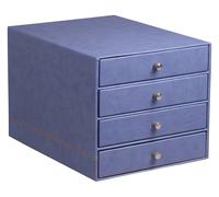 RHODIA 318868C - Trieur 4 Tiroirs Saphir - 24,8 x 32,7 x 22,8 cm - Piqûres Sellier Orange - Extérieur Simili Cuir - Collection Home Office rama - Organisation de Bureau & Rangement Design