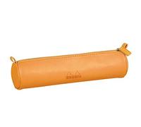 RHODIA 318890C - Trousse Ronde Orange - 21,5 x 5,5 cm - Coutures Véritables Orange - Intérieur Jersey Ivoire - Simili Cuir - Rangement Stylos, Crayons, Feutres, Petites Fournitures - Rhodiarama