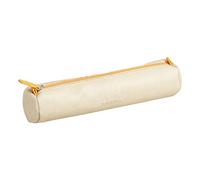 RHODIA 318895C - Trousse Ronde Beige - 21,5 x 5,5 cm - Coutures Véritables Orange - Intérieur Jersey Ivoire - Simili Cuir - Rangement Stylos, Crayons, Feutres, Petites Fournitures - Rhodiarama