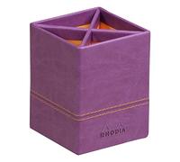 RHODIA 318910C - Pot à Crayons Violet - 8 x 8 x 11 cm - Piqûres Sellier Orange - Extérieur Simili Cuir - Collection Home Office rama - Organisation de Bureau & Rangement Design
