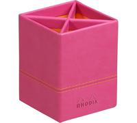 RHODIA 318912C - Pot à Crayons Framboise - 8 x 8 x 11 cm - Piqûres Sellier Orange - Extérieur Simili Cuir - Collection Home Office rama - Organisation de Bureau & Rangement Design