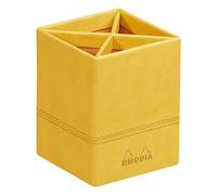 RHODIA 318916C - Pot à Crayons Jonquille - 8 x 8 x 11 cm - Piqûres Sellier Orange - Extérieur Simili Cuir - Collection Home Office rama - Organisation de Bureau & Rangement Design