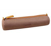 RHODIA 319002C - Trousse Ronde Bois de Rose - 21,5 x 5,5 cm - Coutures Véritables Orange - Intérieur Jersey Ivoire - Simili Cuir - Rangement Stylos, Crayons, Feutres, Petites Fournitures - Rhodiarama