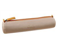 RHODIA 319003C - Trousse Ronde Touche de Rose - 21,5 x 5,5 cm - Coutures Véritables Orange - Intérieur Jersey Ivoire - Simili Cuir - Rangement Stylos, Crayons, Feutres, Petites Fournitures