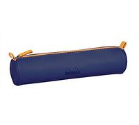 Rhodia Trousse ronde 319008C – Simili-cuir Bleu nuit, coutures orange, 21,5 x 5,5 cm