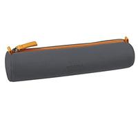 RHODIA 319046C - Trousse Ronde Titane - 21,5 x 5,5 cm - Coutures Véritables Orange - Intérieur Jersey Ivoire - Simili Cuir - Rangement Stylos, Crayons, Feutres, Petites Fournitures - Rhodiarama