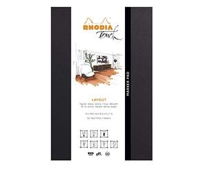 RHODIA TOUCH 116101C - Bloc Marker Pad - A4 -Uni - 50 Feuillets - Papier Clairefontaine Layout Blanc Extra Lisse 100 g/m² - pour le Dessin au Feutre à Alcool, Stylo Liner, Plume