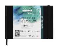 RHODIA TOUCH 116137C - Carnet aquarelle 100 % coton - grain fin - 300 g/m² - A5 paysage - 40 pages non microperforées - Brochure rigide Watercolor Book