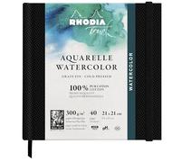 RHODIA TOUCH 116143C - Carnet aquarelle 100 % coton - grain fin - 300 g/m² - 21x21 cm - 40 pages non microperforées - Brochure rigide Watercolor Book