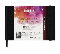 RHODIA TOUCH 116155C - Carnet aquarelle 100 % coton - grain satiné - 300 g/m² - A5 paysage - 40 pages non microperforées - Brochure rigide Watercolor Book