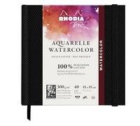RHODIA TOUCH 116160C - Carnet aquarelle 100 % coton - grain satiné - 300 g/m² - 15x15 cm - 40 pages non microperforées - Brochure rigide Watercolor Book