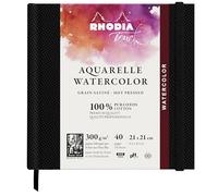 RHODIA TOUCH 116161C - Carnet aquarelle 100 % coton - grain satiné - 300 g/m² - 21x21 cm - 40 pages non microperforées - Brochure rigide Watercolor Book
