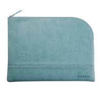 RHODIA 116735C - Pochette Zippée en Simili Cuir - Eau - Taille L (21 x 28 cm) - Coutures Véritables - Intérieur Tissu Orange - Rangement Documents, Petites Fournitures