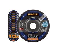 RHODIUS Lot de 10 disques à tronçonner extra fins en acier XT67 - Fabriqués en Allemagne - Diamètre : 115 x 1,0 mm - Pour meuleuse d'angle
