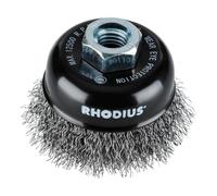 RHODIUS STBW | 1 brosse à coupe Ø 100 mm | Fil ondulé | Support M14 | Brosse métallique pour meuleuse d'angle, brosse de nettoyage, brosse en acier
