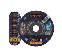 RHODIUS XT67 Lot de 10 disques à tronçonner pour meuleuse d'angle flexible en acier 200 W 240 V 125 x 1,5 x 22,23 mm