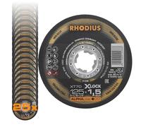 RHODIUS XT70 X-LOCK | 25 pièces Ø 125 mm x 1,5 mm | Disque à tronçonner métal | Extra fin | Pour meuleuse d'angle, acier inoxydable, acier, fer, carbure