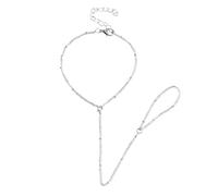 Rhodonite Plaqué Inoxydable Bracelet doigt perlés Bracelet d'esclave délicat pour les femmes et les filles Bracelet de bague en argent sterling 925 Inoxydable Femmes Homme Phrases (Silver, One Size)