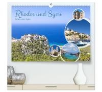 Rhodos und Symi, Perlen in der Ägis (hochwertiger Premium Wandkalender 2026 DIN A2 quer), Kunstdruck in Hochglanz: Weißblaue Paradiese und Perlen in der Ägäis, Rhodos und Symi.