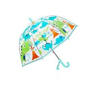 Rhomba Parapluie à bulles transparent pour enfants - Léger et mignon - 8 nervures en fibre - Dôme mignon - Parfait pour la marche des enfants, Dinosaure bleu, S