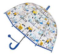 Rhomba Parapluie à bulles transparent pour enfants - Léger et mignon - 8 nervures en fibre - Dôme mignon - Parfait pour la marche des enfants, Pelleteuse bleue, S