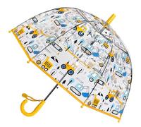 Rhomba Parapluie à bulles transparent pour enfants - Léger et mignon - 8 nervures en fibre - Dôme mignon - Parfait pour la marche des enfants, Pelleteuse jaune, S