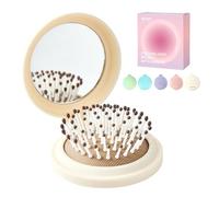 RHOS Brosse à cheveux avec miroir pour femmes, hommes et enfants, brosse compacte pliable avec miroir pour sac à main, petite brosse de poche, brosse de voyage portable beige