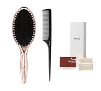 RHOS Brosse à cheveux en poils de sanglier pour cheveux courts et huileux, ensemble comprenant un peigne queue de rat, un sac de rangement (poils de 1 cm)