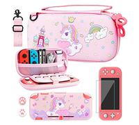 RHOTALL Étui de transport pour Nintendo Switch Lite, joli étui d'accessoires pour Switch Lite avec coque de protection en TPU, bandoulière réglable, protecteur d'écran et 2 capuchons de pouce(Licorne)