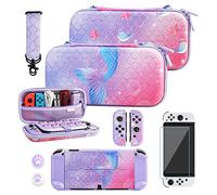 RHOTALL Étui de transport violet pour Nintendo Switch OLED - Joli étui de rangement pour accessoires Switch OLED avec étui de protection rigide, protecteur d'écran, bandoulière et 2 capuchons de pouce
