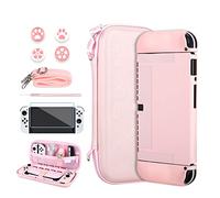 RHOTALL Pink Sakura Étui de transport en relief pour Nintendo Switch OLED avec coque souple, protecteur d'écran, 4 capuchons de pouce, dragonne et bandoulière Rose