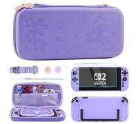 RHOTALL Sakura Étui de transport pour Nintendo Switch 2 (2025) 7,9 pouces Violet Fleur de cerisier Housse de protection portable avec coque rigide pour Switch 2 Protection d'écran 2 capuchons pour