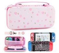 RHOTALL Sakura Étui de transport rose pour Nintendo Switch, sac de rangement mignon en fleurs de cerisier pour accessoires Switch avec étui de protection, protecteur d'écran, bandoulière réglable et 2 capuchons de pouce
