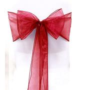 RHP 25 pcs. Rubans en organza, nœuds de chaise en organza pour mariage, nœud de chaise plus ample pour banquet/mariage/anniversaire/soirées/décoration d'événement (Rouge foncé)