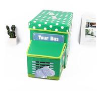 RHP Boîte de rangement pliable avec couvercle pour jouets de police, bus scolaire, chariot de glace, zoo, espace de rangement, pour garçons et filles, 50 l (bus de tour vert)