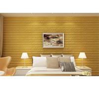 RHP Papier peint 3D - Panneaux muraux autocollants - Brique - Étanche - Revêtement mural moderne - Aspect pierre - Montage rapide et facile (5 pièces, moutarde)