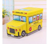 RHP Pouf de rangement pour enfants avec couvercle, jouet, pliable, police, bus scolaire, chariot de glace, zoo, espace de rangement, pour garçons et filles, 50 l (bus scolaire jaune)