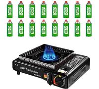 RHP Réchaud à gaz d'extérieur I Cuisinière à gaz avec 16 cartouches de gaz à baïonnette - Pour camping, voyage, vacances, randonnée, pique-nique, jardin - Avec mallette pratique - Jusqu'à 30 % de