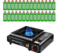 RHP Réchaud à gaz d'extérieur I Cuisinière à gaz avec 28 cartouches de gaz à baïonnette - Pour camping, voyage, vacances, randonnée, pique-nique, jardin - Avec mallette pratique - Jusqu'à 30 % de