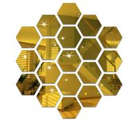 RHQFDM 12 pièces nid d'abeille Mur Miroir Autocollant Or Mur Miroir Autocollant Acrylique Miroir Mur carrelage Salle de Bains Miroir Autocollant Maison Chambre à Coucher Salon décoration