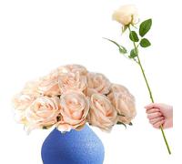 RHQFDM 12 Pièces Roses Artificielles,51cm Artificielles à Longue Tige Roses,Fleurs Artificielles Roses,Fausses Roses pour la Maison,Le Jardin et la Décoration de Mariage(Couleur Champagne Clair)