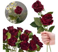 RHQFDM 12 Pièces Roses Rouges Artificielles,51cm Artificielles à Longue Tige Roses,Fleurs Artificielles Roses,Fausses Roses pour la Maison,Le Jardin et la Décoration de Mariage(Rouge Foncé)