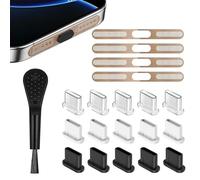 RHQFDM 15 Pièces USB-C Silicone Dust Cover,4 Pièces Autocollant Anti-Poussière pour Haut-Parleur,Kit Cache-Poussière USB Type-C,Compatible avec iPhone 15/16,Samsung Galaxy,Google Pixel(Or du désert)