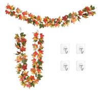 RHQFDM 2 Pcs Guirlande de Feuilles D'érable Artificielles Plantes Feuilles D'érable en Plastique 178cm Fausse Plante pour la Maison,l'hôtel,Le Bureau,Le Mariage,Le Jardin,avec Crochet Auto-Adhésif 1