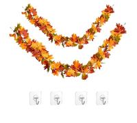 RHQFDM 2 Pcs Guirlande de Feuilles D'érable Artificielles Plantes Feuilles D'érable en Plastique 178cm Fausse Plante pour la Maison,l'hôtel,Le Bureau,Le Mariage,Le Jardin,avec Crochet Auto-Adhésif 3