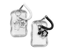 RHQFDM 2 Pcs Transparent Cadre Photo Style Kpop avec Porte-clés(8,5 x 5,5 cm) - Housse Étanche pour Cartes K-pop, Passe Navigo, Cartes d'Identité & Photos d'Idoles (Noir et Blanc)
