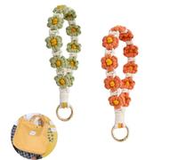 RHQFDM 2 Pièces Boho Bracelet porte-clés Court Femme Bracelet Porte-Clés Fleur Avec Marguerite Comme Porte-Clés Pour Accrocher Les Clés de Voiture ou Les Téléphones Portables