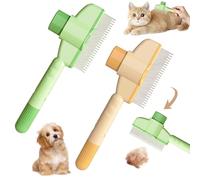 RHQFDM 2 Pièces Brosse à Poils pour Chats avec Bouton de Déverrouillage,Peigne Anti-Puces pour Chats et Chiens,Brosse pour le Soin des Animaux Domestiques,pour Poils Longs/Poils Courts(Vert+Jaune)