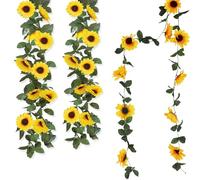 RHQFDM 3 Pièces Guirlande de Tournesols Artificiels,245cm Décorations Végétales Suspendues Décoration de Fête avec Tournesol en Plastique Faux Tournesols pour la Maison,l'hôtel,Bureau,Mariage,Jardin