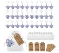 RHQFDM 30 Pièces Eléphant Porte-clés Rose,Baby Baptême Porte-clés Sac Cadeau,Cadeau Invité Baby Shower,Cadeaux de Remerciement pour les Fêtes D'enfants,Avec Pochette Cadeau et Carte